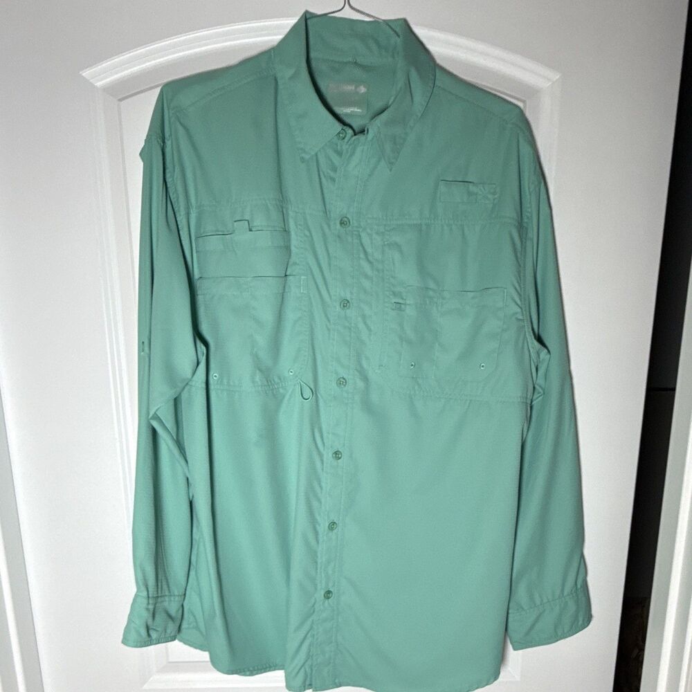Reel Legends Saltwater II Men's XL Green Long Sleeve Button-Up Fishing Pockets